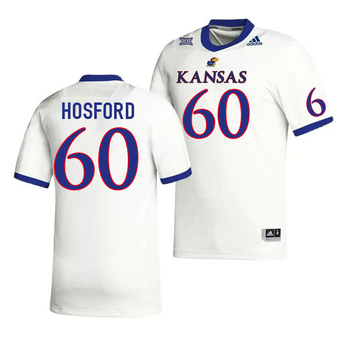 Men #60 Luke Hosford Kansas Jayhawks College Football Jerseys Stitched Sale-White - Click Image to Close